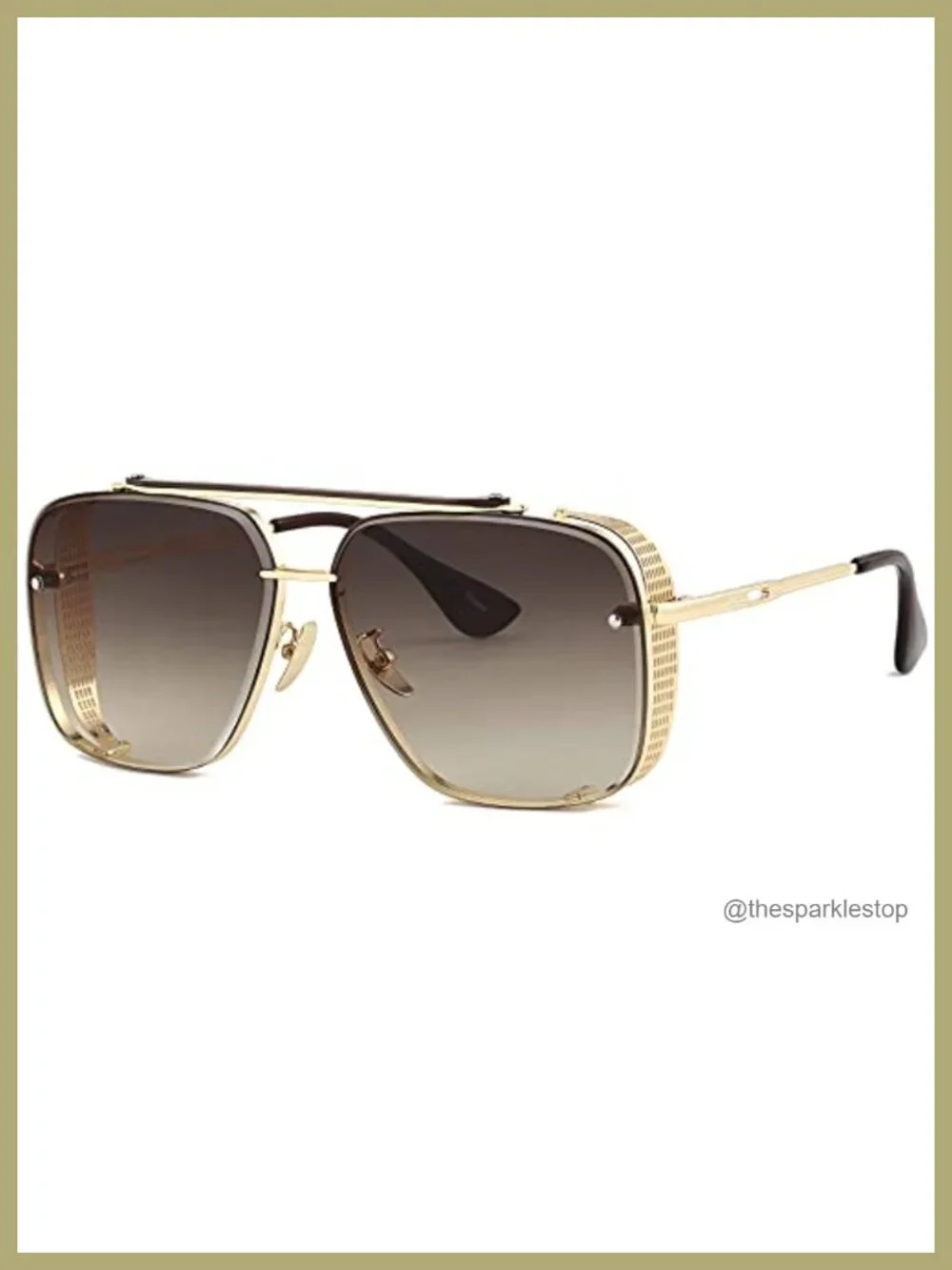 Oversized Square Aviator Sunglasses Metal Side Shield UV400